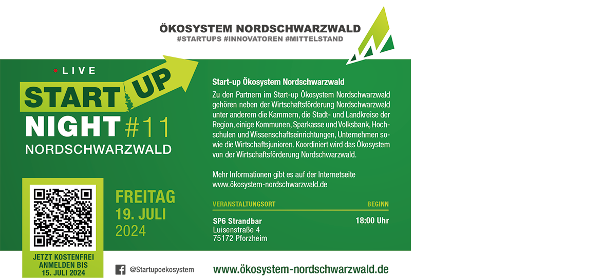 Flyer zur Start-up Night Nordschwarzwald #11 vom Start-up Ökosystem Nordschwarzwald