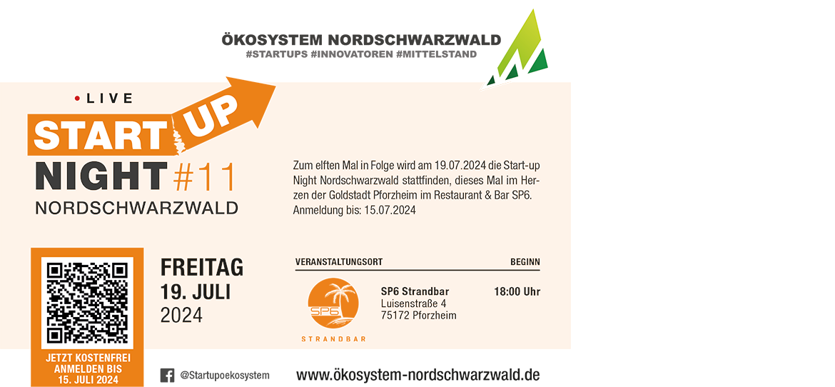 Flyer zur Start-up Night Nordschwarzwald #11 vom Start-up Ökosystem Nordschwarzwald