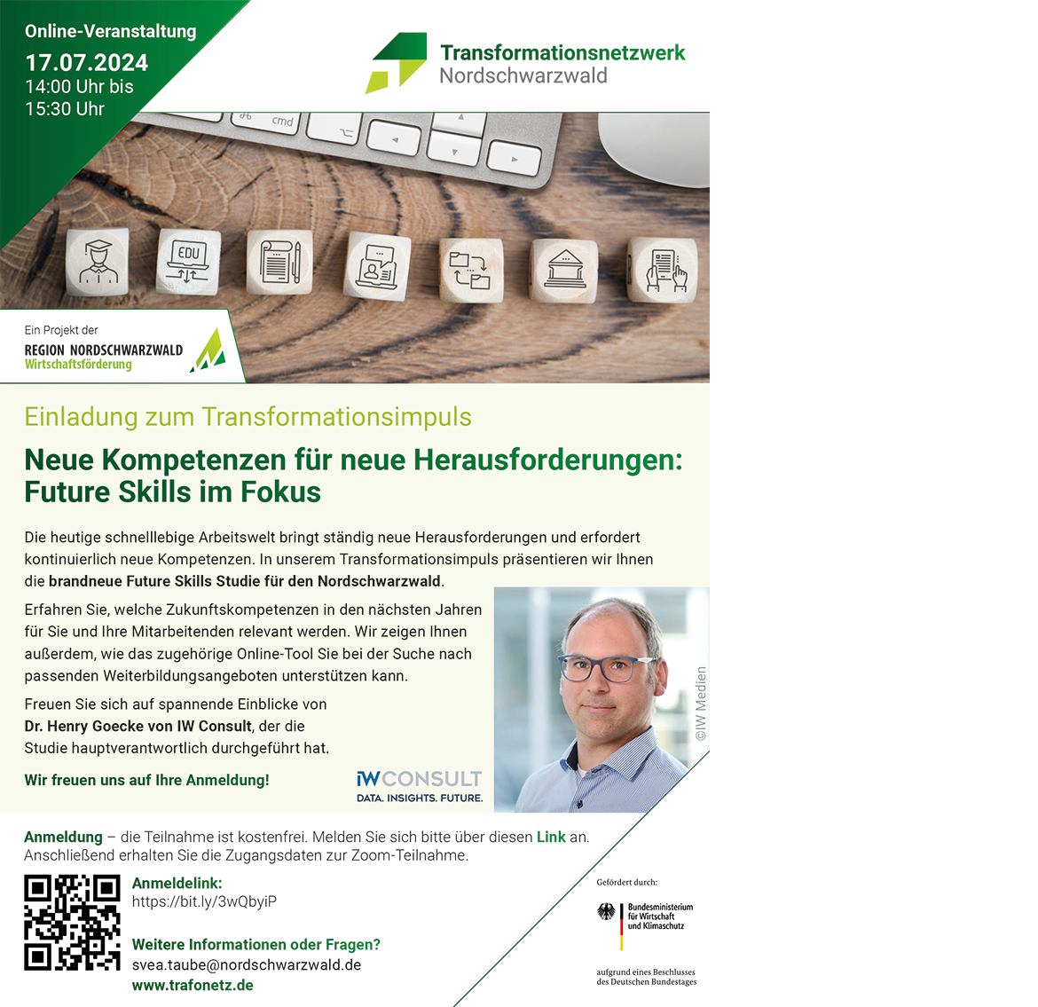 Flyer zum Transformationsimpuls Neue Kompetenzen für neue Herausforderungen: Future Skills im Fokus vom TraFoNetz Nordschwarzwald